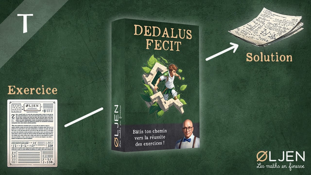 Bande-annonce : le coffret entre un énoncé d'exercice et sa solution manuscrite – Dedalus Fecit